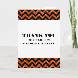 Orange Chevron Glitter Graduation Thank You Card