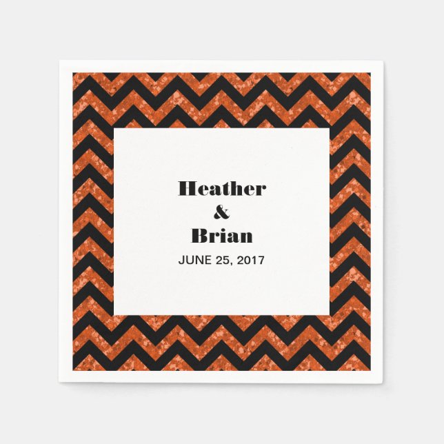 Orange Chevron Glitter Paper Napkins (Front)