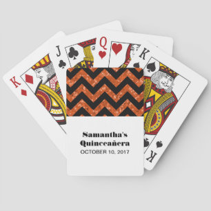 Orange Chevron Glitter Quinceañera Playing Cards