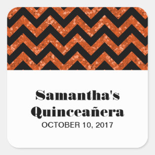 Orange Chevron Glitter Quinceañera Stickers