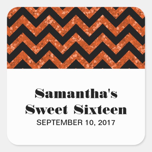 Orange Chevron Glitter Sweet 16 Stickers (Front)