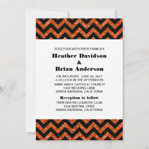 Orange Chevron Glitter Wedding Invite