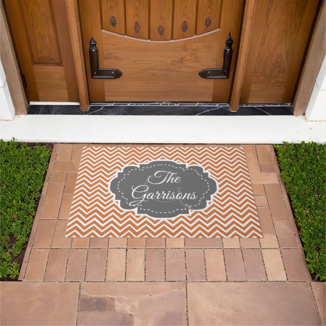 Orange Chevron Personalised Doormat (Outdoor)