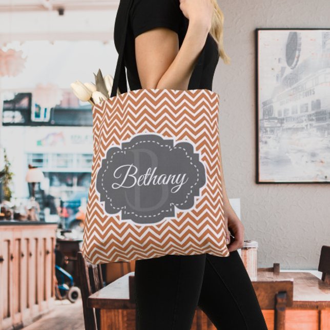 Orange Chevron Personalised Tote Bag (Orange Chevron Personalized Tote Bag)