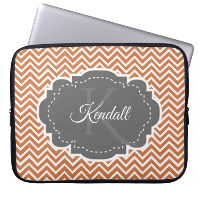 Orange Chevron Personalized Laptop Sleeve (Front)