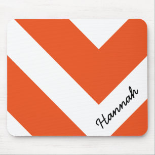 Orange Chevron Stripes with Monogram Mouse Pad