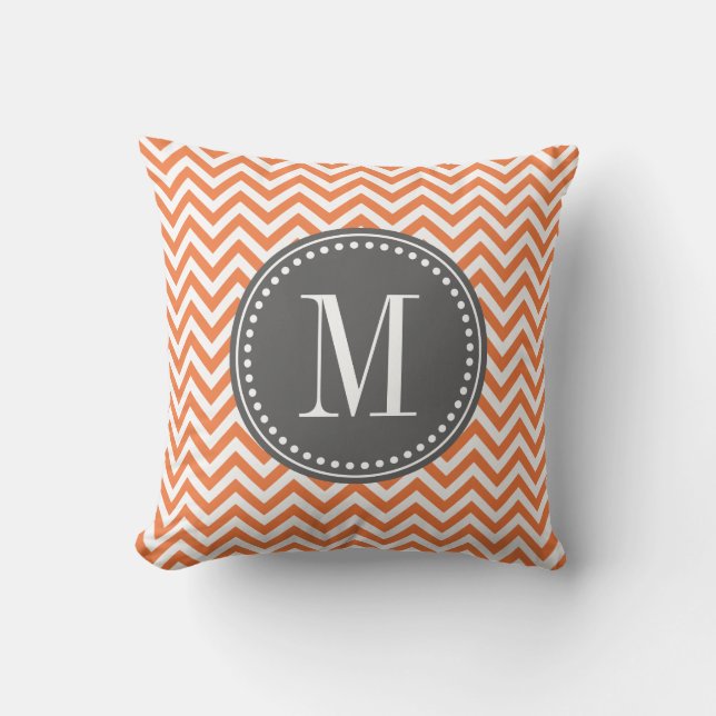 Orange Chevron Zigzag Personalised Monogram Cushion (Front)
