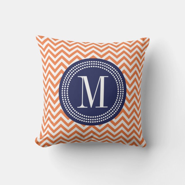 Orange Chevron Zigzag Personalised Monogram Cushion (Front)