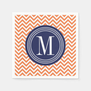 Orange Chevron Zigzag Personalised Monogram Napkin