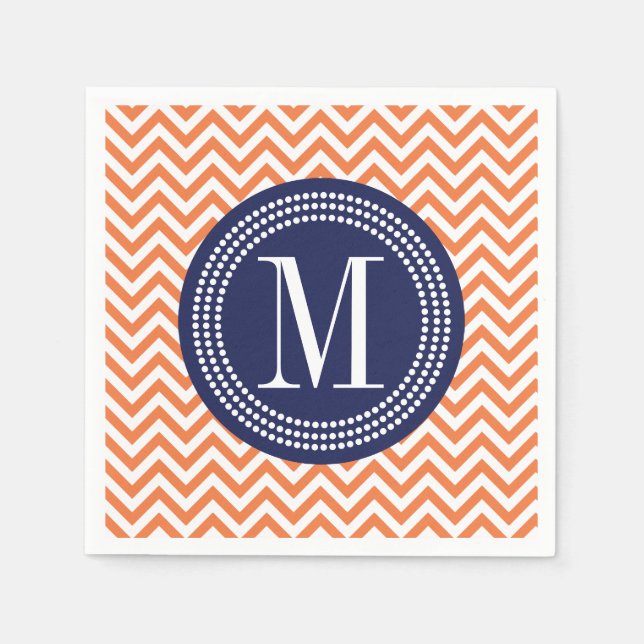 Orange Chevron Zigzag Personalised Monogram Napkin (Front)