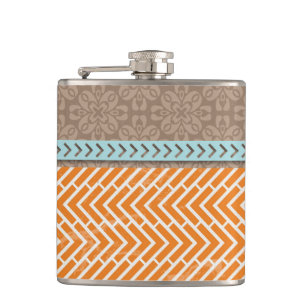 Orange Chevrons Tan Blue Hip Flask