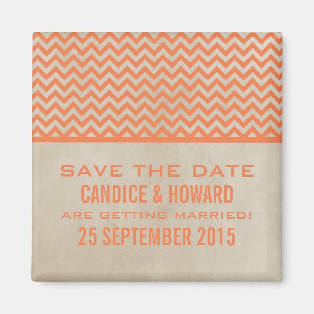 Orange Chic Chevron Save the Date Magnet (Front)