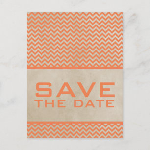 Orange Chic Chevron Save the Date Postcard