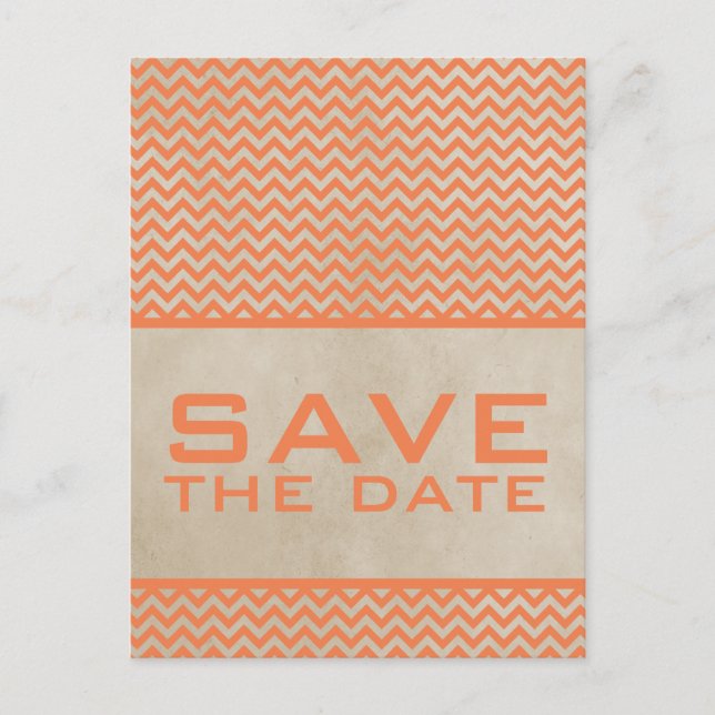 Orange Chic Chevron Save the Date Postcard (Front)