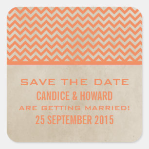 Orange Chic Chevron Save the Date Stickers