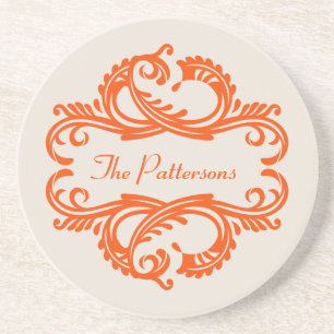 Orange Chic Damask Coaster
