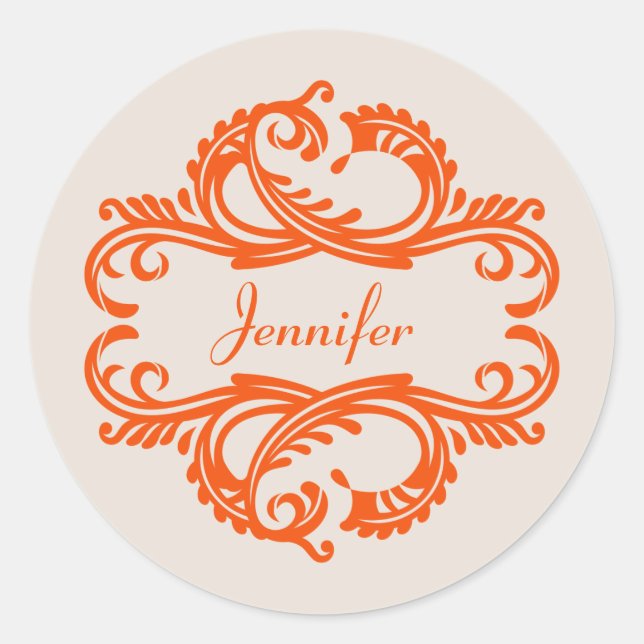 Orange Chic Damask Stickers (Front)