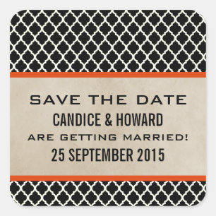 Orange Chic Quatrefoil Save the Date Stickers