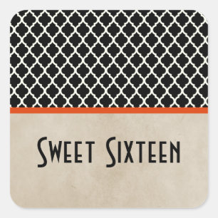 Orange Chic Quatrefoil Sweet 16 Stickers