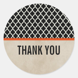 Orange Chic Quatrefoil Thank You Stickers