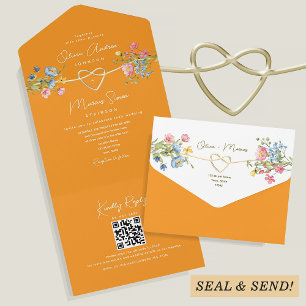 Orange Chic Wildflower Wedding All In One Invitation