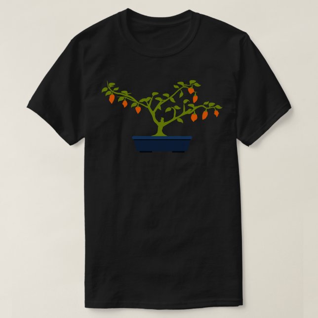 Orange Chilli Bonsai in Blue Bonsai Pot T-Shirt (Design Front)