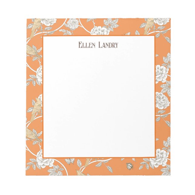 Orange Chinoiserie Floral Notepad (Front)