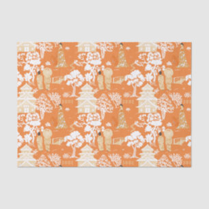 Orange Chinoiserie Pagodas Tissue Paper