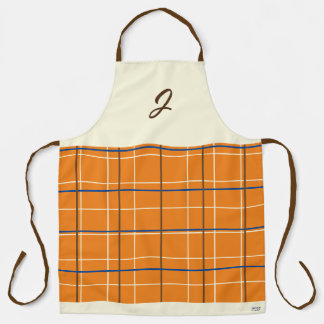 Orange Chocolate Cream Grid Boho Pattern Monogram Apron