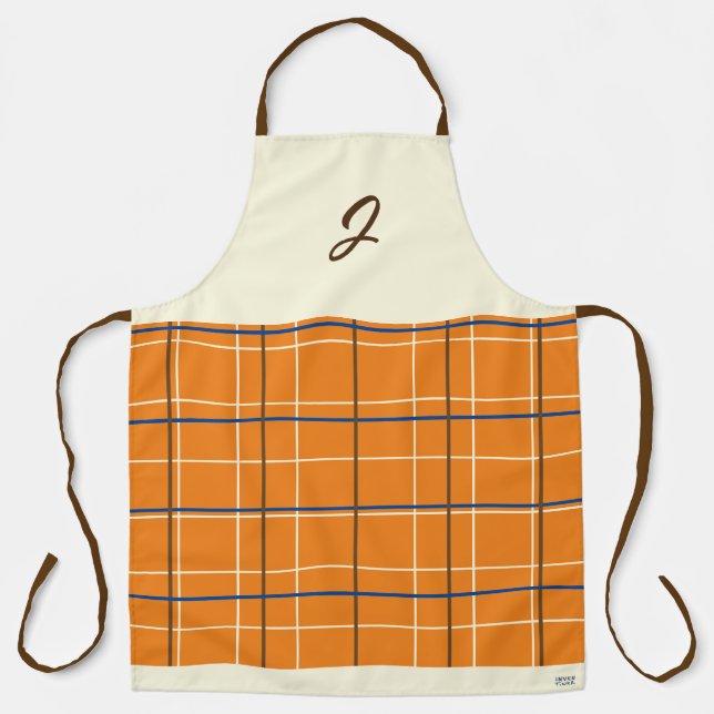 Orange Chocolate Cream Grid Boho Pattern Monogram Apron (Front)