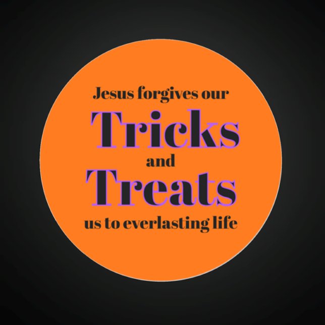 Orange Christian Gospel Halloween Trick or Treat Classic Round Sticker (Share the love of Jesus and the gospel with this Orange and black Halloween trick or treat sticker. )