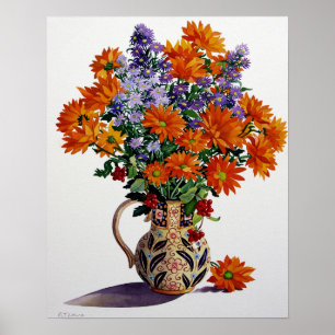Orange Chrysanthemums Poster