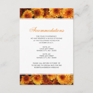 Orange Chrysanthemums Wedding Accommodations Enclosure Card