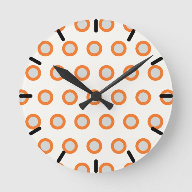 Orange Circle Dot Retro Design Round Clock (Front)