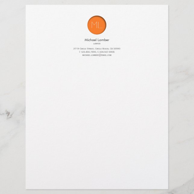Orange Circle Monogram Top Letterhead (Front)
