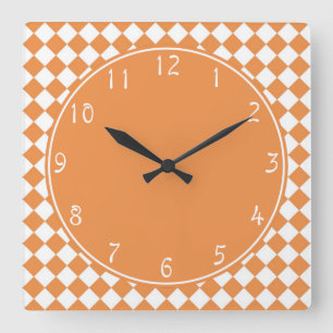 Orange Circle Peach Diamond Chequerboard pattern Square Wall Clock