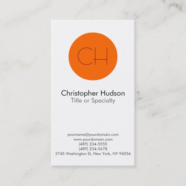 Orange Circle White Monogram Business Card (Front)