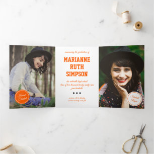 Orange Circles 5-Photo Graduation Tri-Fold Invitation