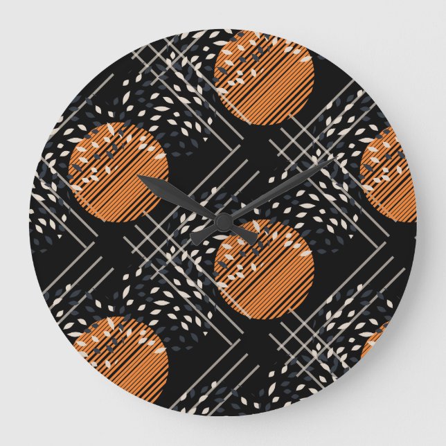 Orange Circles Abstract Vintage Pattern Large Clock (Front)