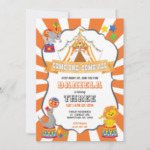 Orange Circus Carnival Birthday Invitation