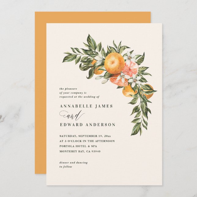 Orange citrus blossom watercolor botanical wedding (Front/Back)