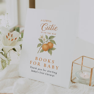 Orange Citrus Books For Baby Shower Table Top Pedestal Sign