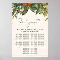 Orange citrus botanica floral wedding seating plan