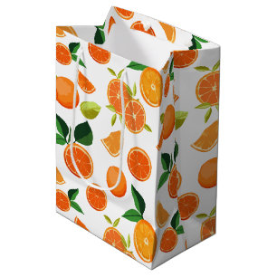 Orange Citrus Botanical Pattern Medium Gift Bag