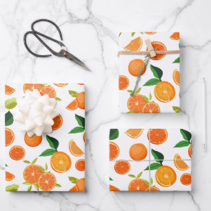 Orange Citrus Botanical Pattern  Wrapping Paper Sheet