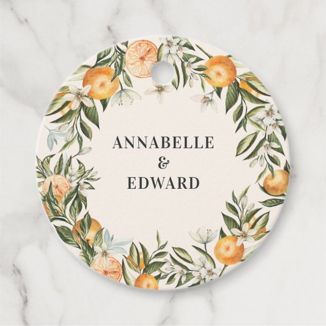 orange citrus botanical wedding  favour tags (Front)