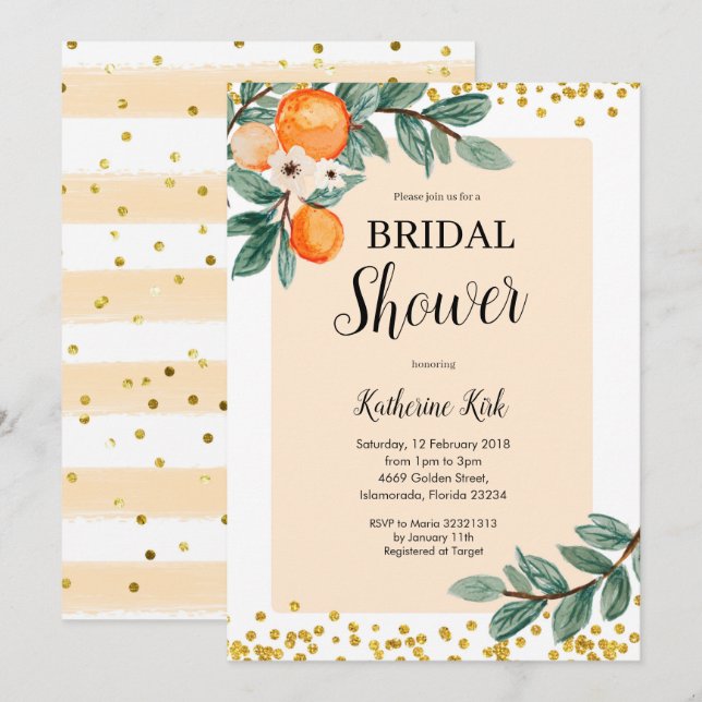 Orange Citrus Bridal Shower Invitation (Front/Back)