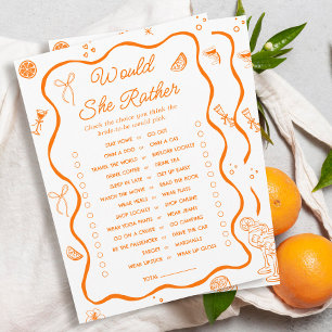 Orange Citrus Bridal Shower Would She Rather Card
