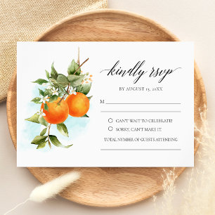 Orange Citrus Calligraphy Wedding RSVP Card