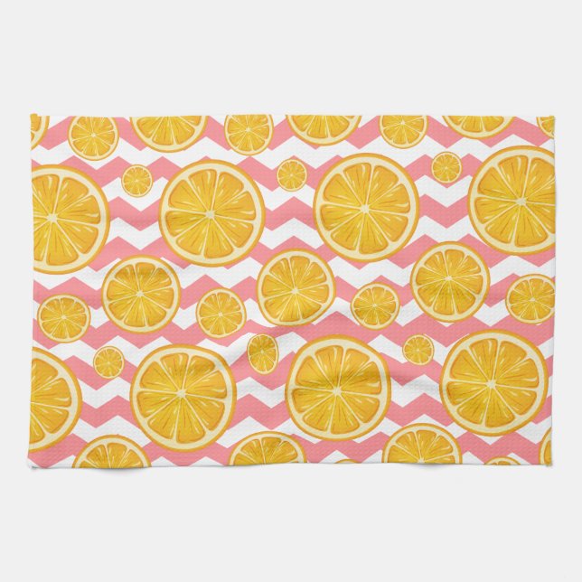 Orange Citrus Chevron Stripes Tea Towel (Horizontal)